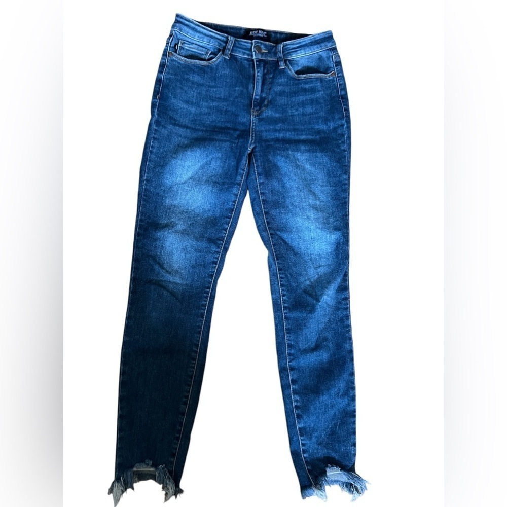 Judy Blue skinny fit raw‎ hem blue jeans